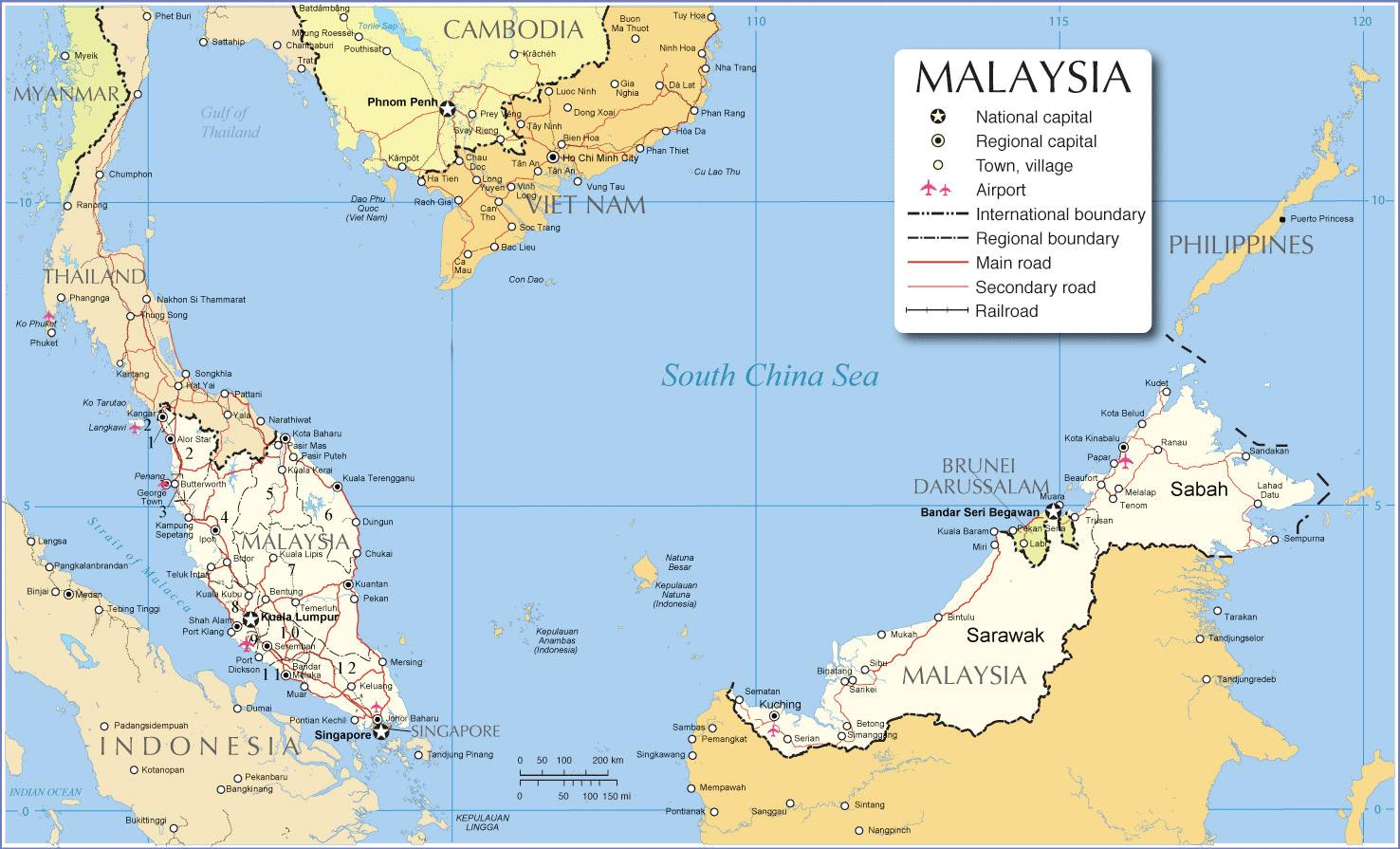 Malesia lentokenttä kartta Lentokentät malesia kartta (Etelä-Itä-Aasia -  Aasia)