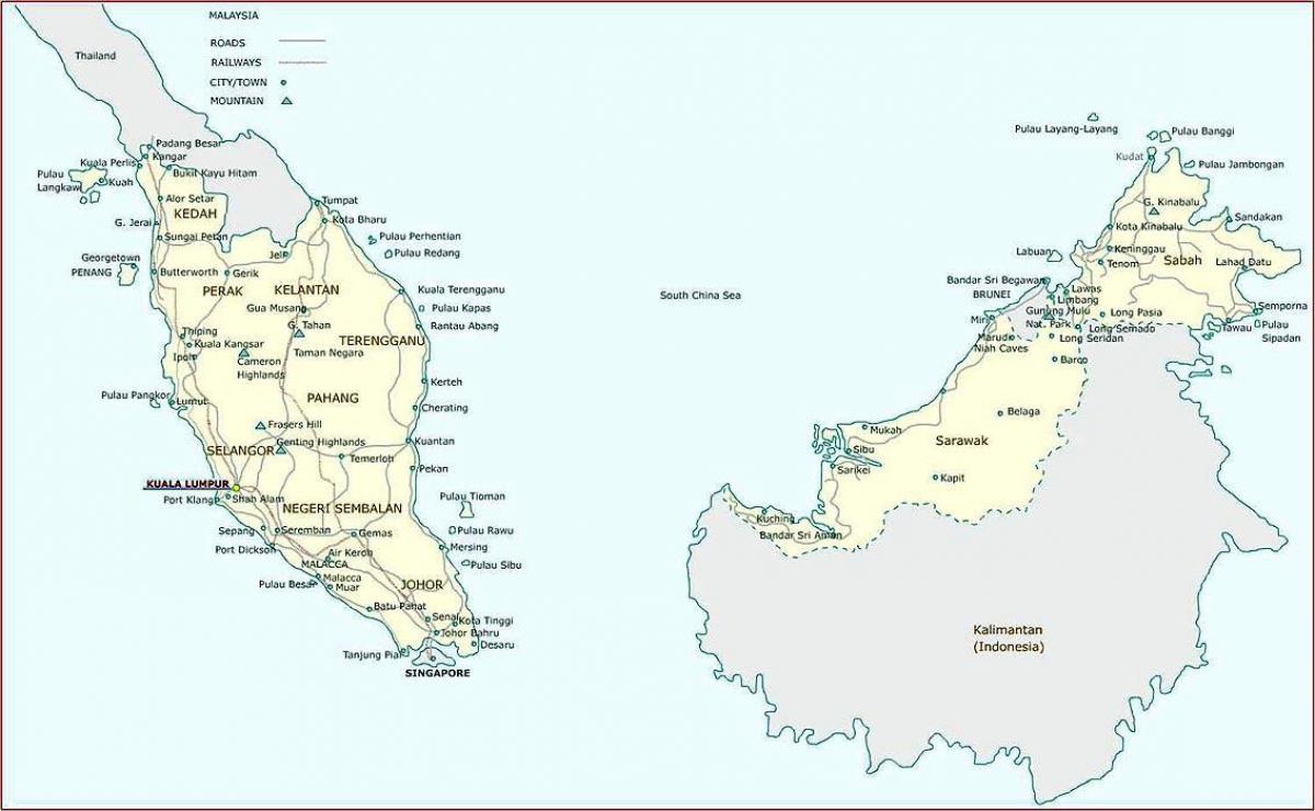 malesian kaupungit kartta